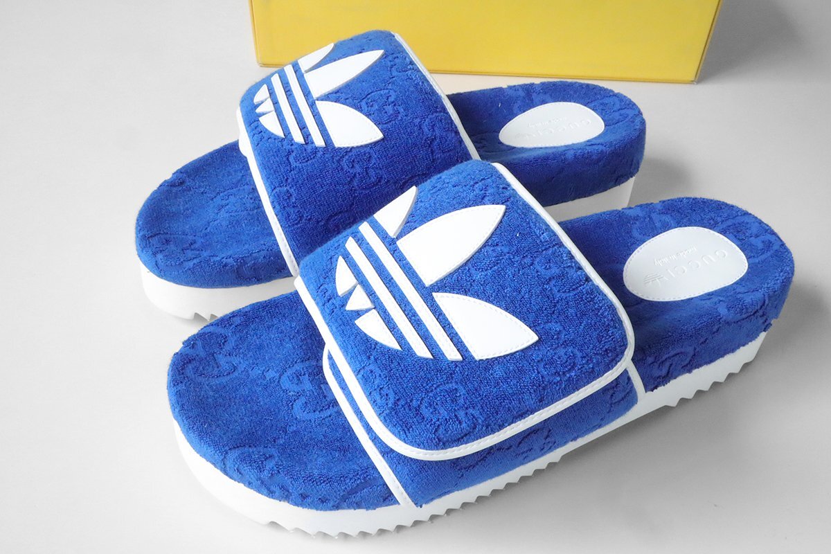 ★未使用 adidas x GUCCI ◆ パイル ベルクロ スライドサンダル ブルー サイズ13 (箱入り) 厚底 GGロゴ アディダス グッチ ◆J-2拍卖