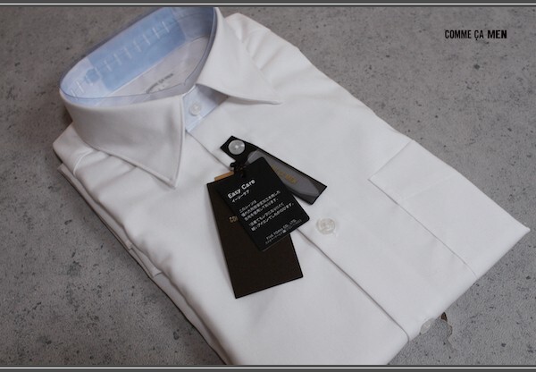 新品 コムサメン オールシーズン 形態安定加工 コットンブロード レギュラーカラー 長袖 ドレスシャツS白/1.2万円/COMME CA MEN/08HA03拍卖