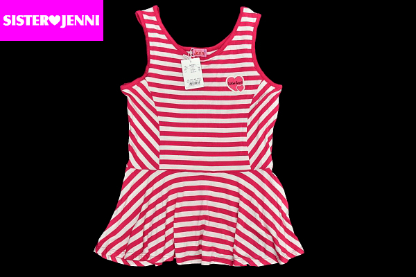 S-6946★送料無料★新品★SISTER Jenni ジェニィ★可愛いフリル ホワイトとピンクのボーダー柄 ストレッチ素材 タンクトップ 150拍卖