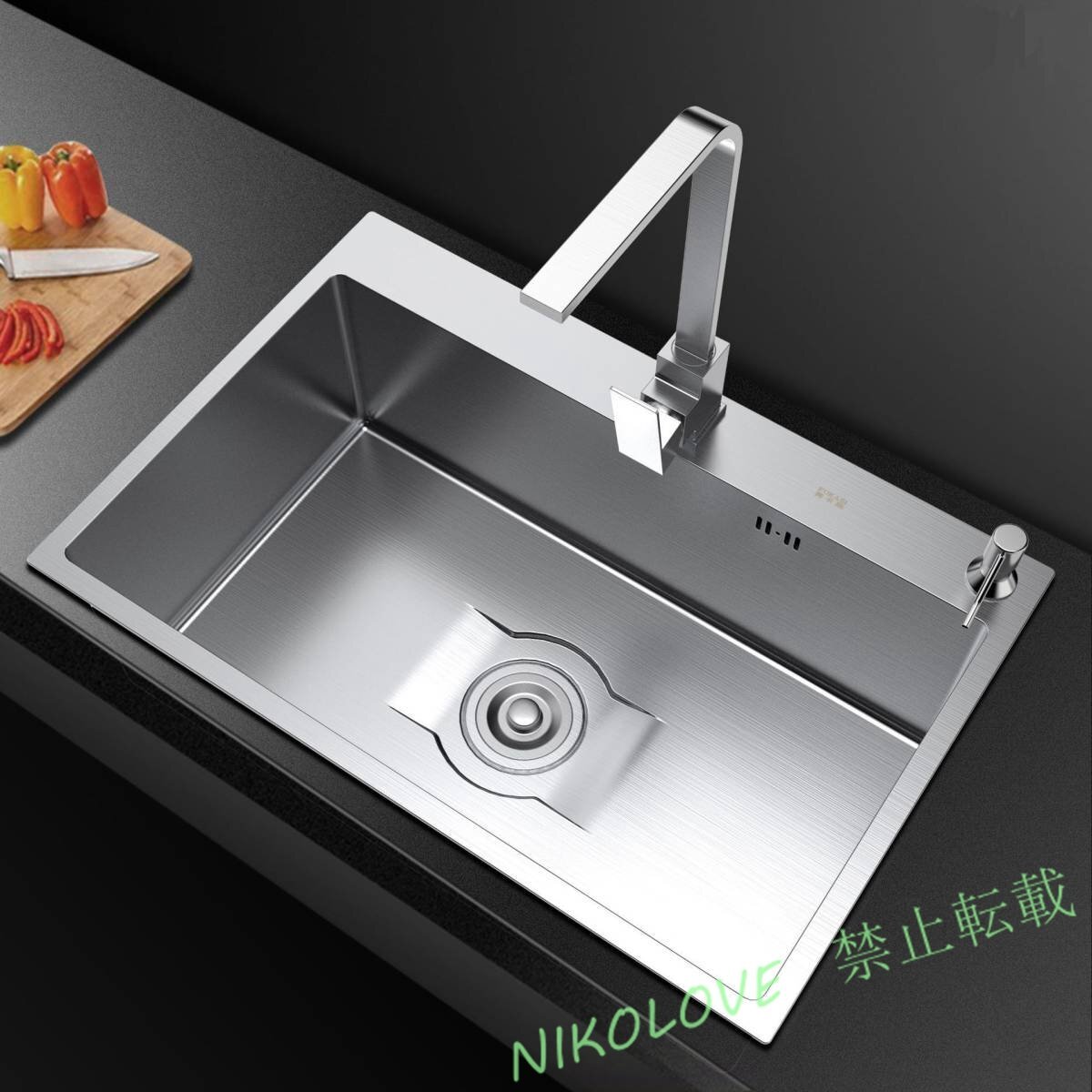 特売 高品質キッチン用品 ステンレス製流し台 台所 1槽シンク 食器洗いシンク 野菜シンク 肥厚大容量 便利 60 45 22cm LD544拍卖