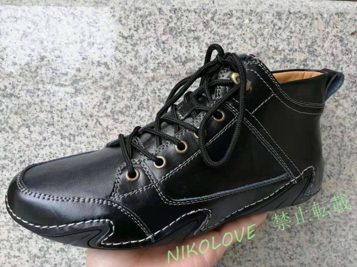 新品ショートブーツ 本革 レザーシューズ メンズ ブーツ スニーカー ハイカット 牛革 カジュアル カラー サイズ選択可 ブラック LF534拍卖