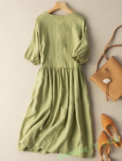 新品M-2XLサイズ 夏 ゆったり 無地 ロングワンピース レディース 半袖 きれいめ 素敵な 大きいサイズ 緑お色選択可 LD277拍卖