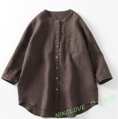 ~レディース ブラウス リネン 大人ゆったり 大きいサイズ 綿麻 シャツ 7分袖 シャツブラウス 麻混 トップス ~珈琲色~M LD489拍卖