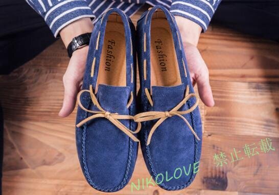 ローファー スリッポン 本革 メンズ レザーシューズ ドライビングシューズ 牛革 スエード革 快適 お洒落 ブルー LD709拍卖