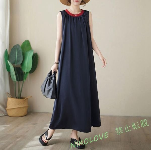 新品 カジュアル ワンピース 可愛い 大人 ロングワンピース 森ガール 大きいサイズ ノースリーブ マキシワンピースXL LH091拍卖