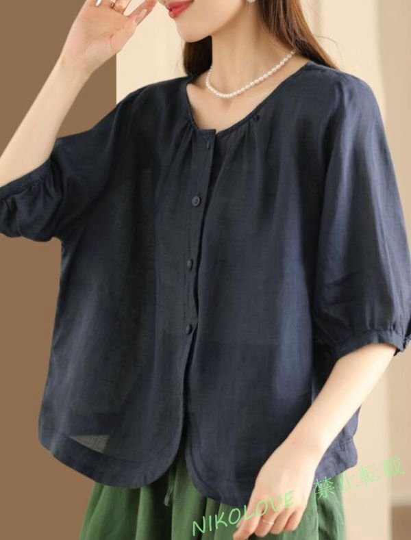 新品 ラウス レディース 半袖 シャツブラウス 無地 夏 トップス チュニック 上品 大人 ゆったり 着痩せ きれいめブラック XL LH010拍卖