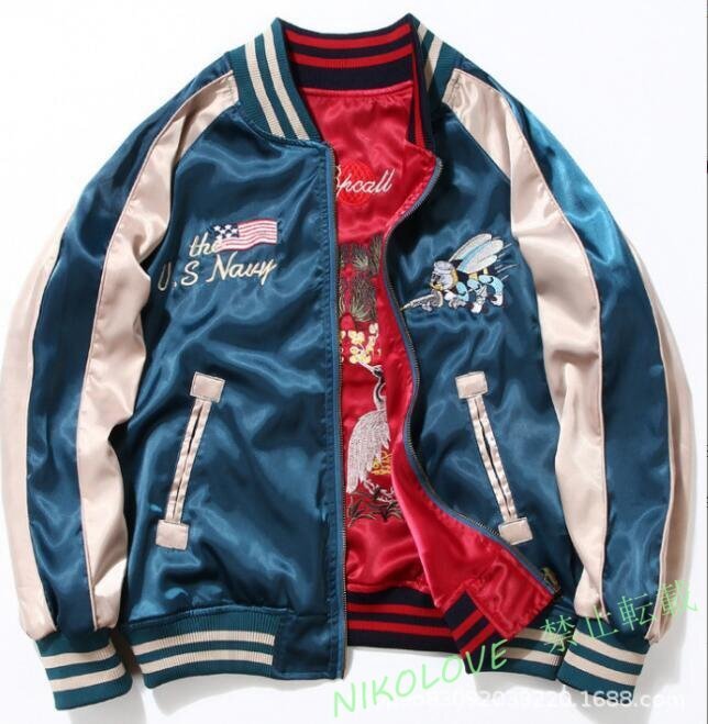 新品両面着 メンズ ミリタリージャケット フライトジャケット 横須賀 MA-1 ブルゾン ジャケット スタジアム ジャンパー 鶴柄 LF429拍卖