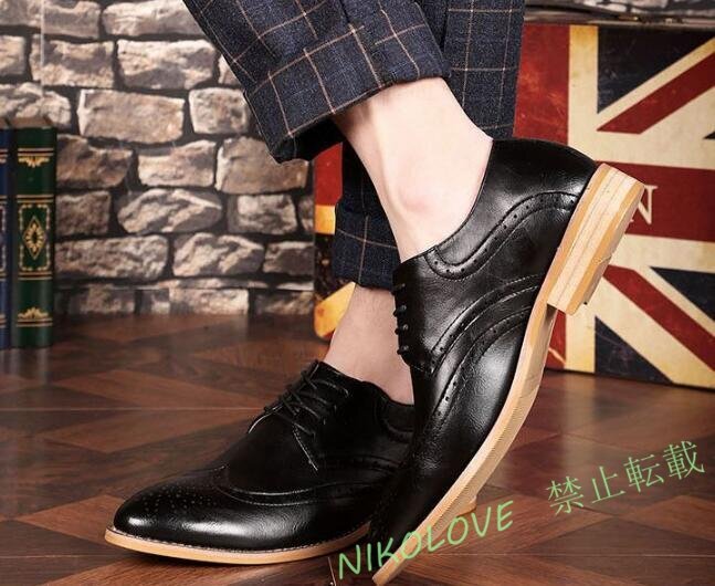 新品ビジネスシューズ メンズシークレット革靴 PUレザー紳士靴 ウイングチップ ブローグ スリッポン カジュアル 24~27.5cm LC520拍卖
