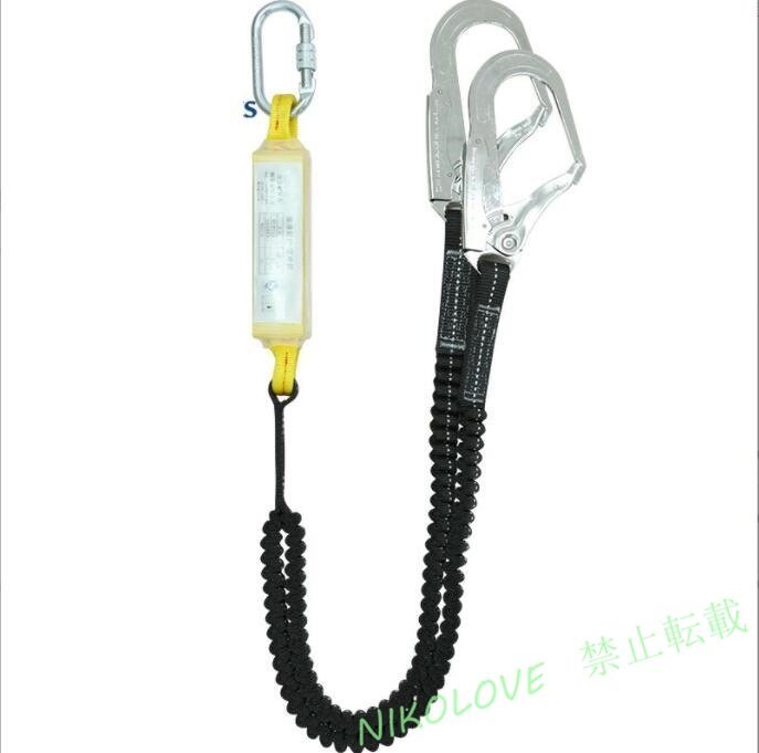 フルハーネス型用 2丁掛けタイプ ランヤード ダブルランヤード 伸縮 蛇腹式ロープ フック 1.4-1.9m 安全帯用 一般作業用 LD784拍卖