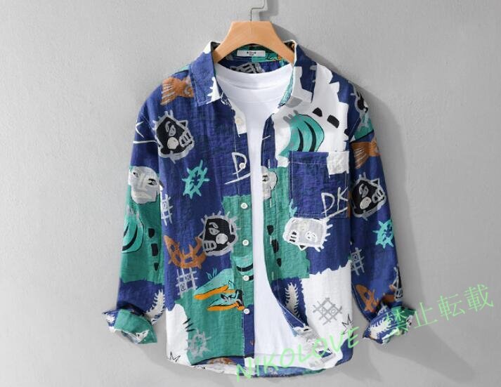 新品アロハシャツ リネンシャツ メンズ 麻混ん アメカジ シャツ夏 サマーシャツ カジュアルシャツ トップス 清涼感亜麻 2XL LF496拍卖