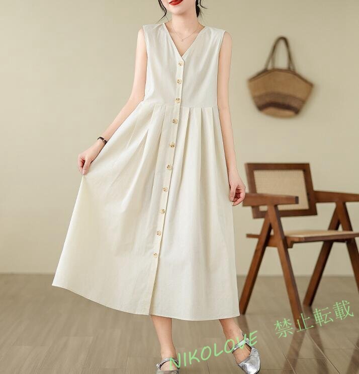 新品オリジナル ワンピース 入学式 入園式 卒業式 ノースリーブ ロングワンピース カジュアル Vネック Aラインワンピース あんず色 LD692拍卖