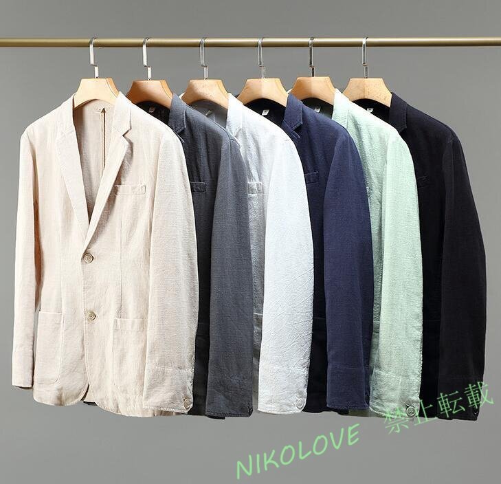 テーラードジャケット メンズ サマージャケット リネンジャケット ブレザー 麻綿 ビジネススーツ 長袖 コート 紳士服 無地 6色です LD522拍卖