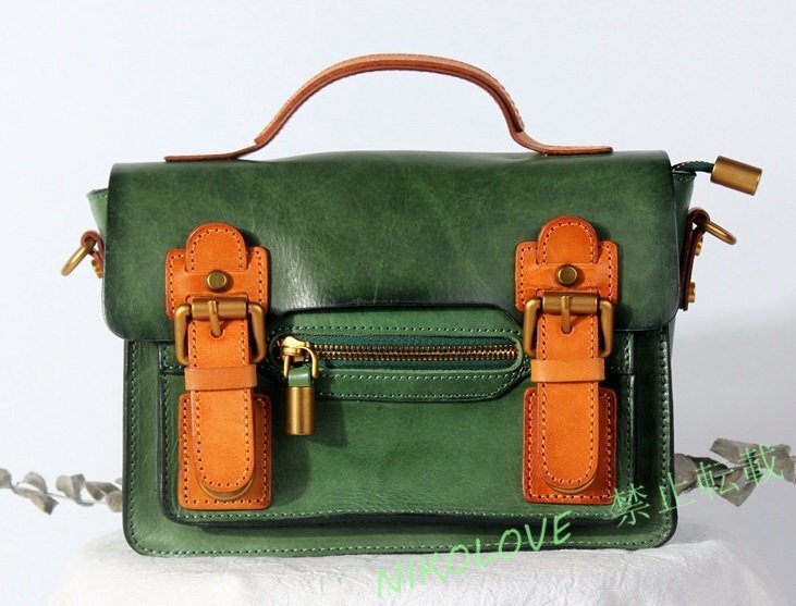 新品 牛革 メンズバッグ 本革 レザー ビジネスバッグ ハンドメイド ビジネスバッグ ショルダーバッグ 斜めがけ ハンドバッグ 緑 LF453拍卖