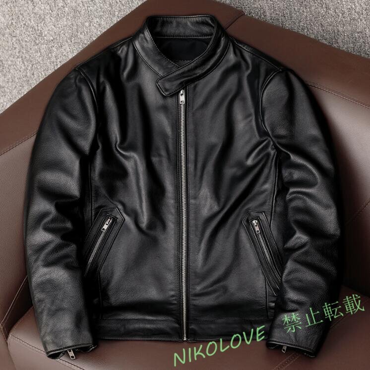 新品 レザージャケット 上品 本革 牛革 高級 ライダースジャケット 革ジャン S~5XL 黒 秋冬 LH363拍卖
