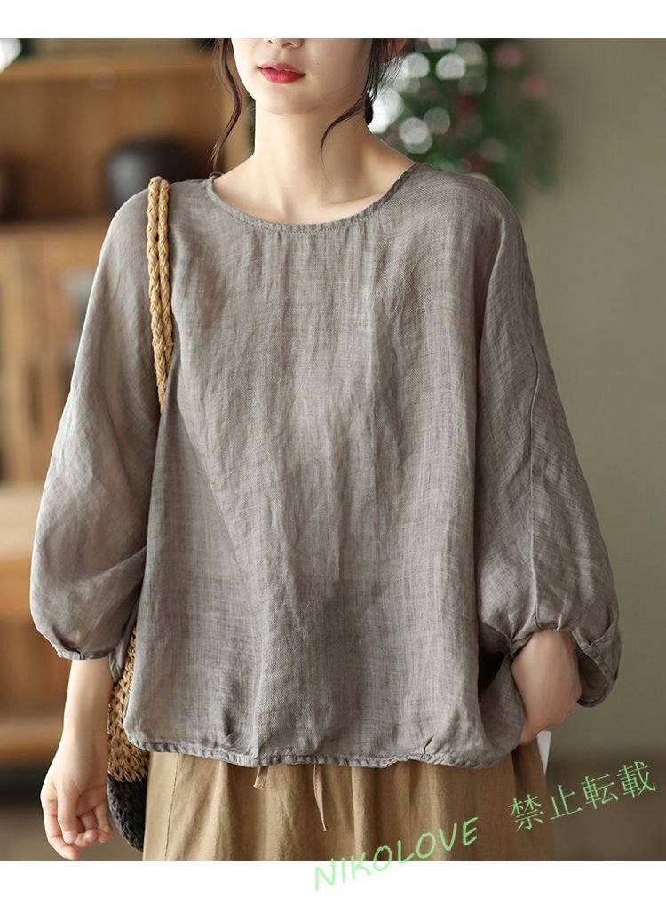 新品ナチュラル ゆったり 綿麻 シャツ レディース ブラウス ドルマン袖 リネン シャツ チュニック きれいめ 灰 LE805拍卖