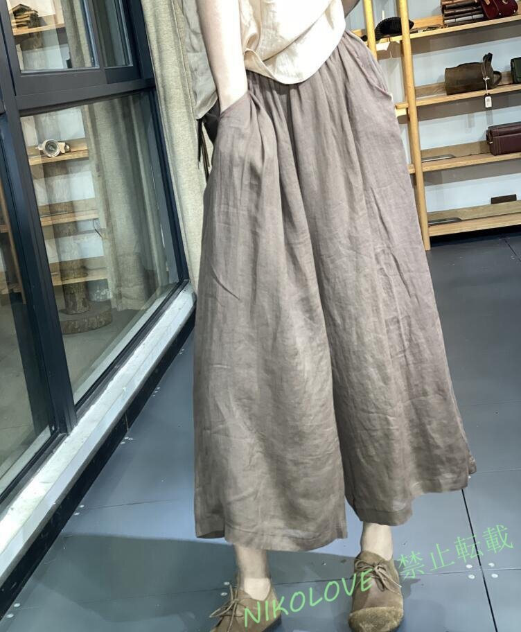 新品 ワイドパンツ 七分丈 レディース 長ズボン 薄手 リネン ガウチョパンツ ハイウエスト ゆったり 綿麻 無地 カジュアル LG978拍卖