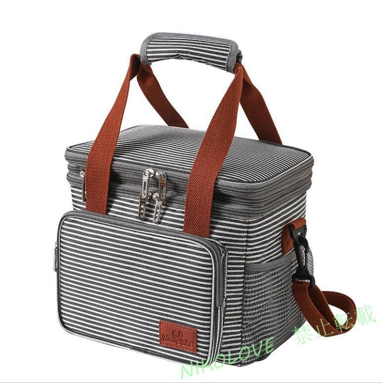 新品保冷バッグ ランチバッグ 二層式 保冷保温 15L 大容量 保温 断熱バッグ クーラーバッグ キャンプ アウトドア ストライプ柄 LD761拍卖
