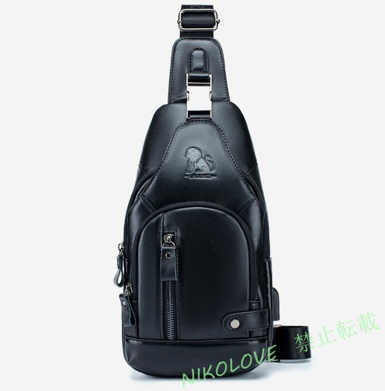 新品本革 ボディバッグ メンズ レザー 耐久 ワンショルダーバッグ 牛革 ショルダーバッグ 斜めがけ鞄 カジュアル鞄 ブラック LF416拍卖