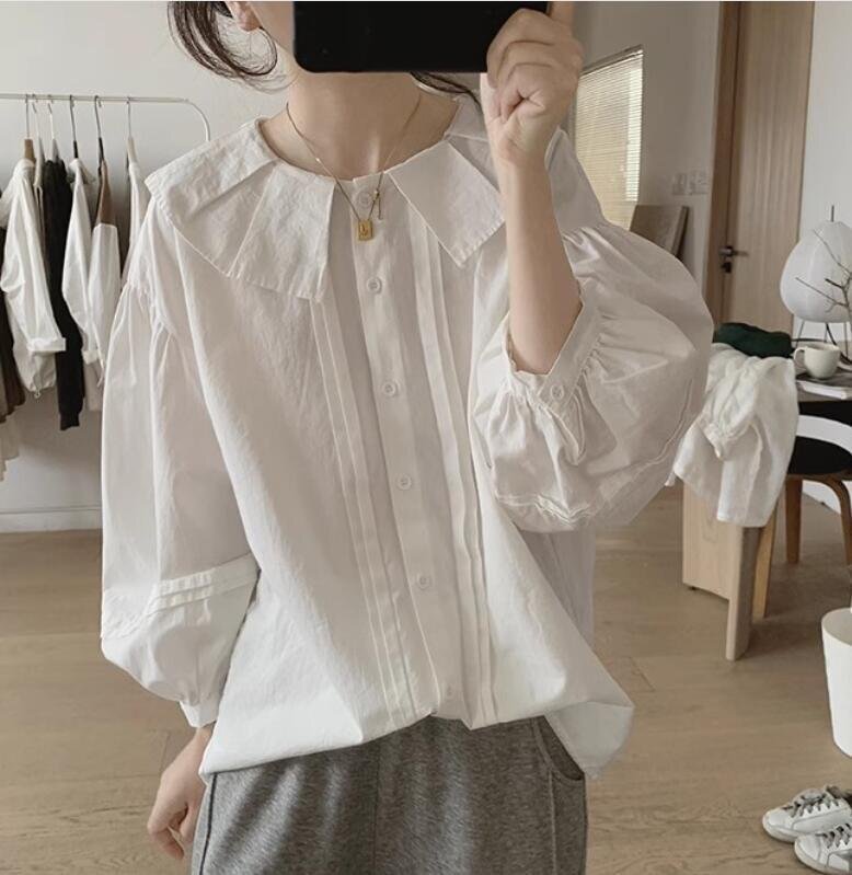 LB086 チュニック レディース シャツ ブラウス 長袖 トップス カジュアル 大人可愛い キレイめ 大きいサイズ ゆ ホワイト XL拍卖