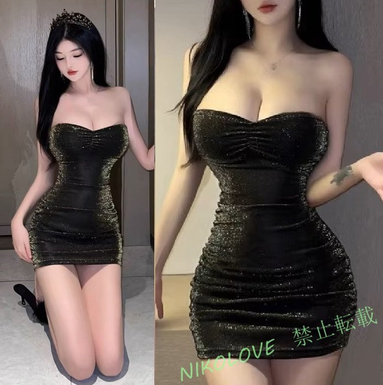 ☆新品*セクシー**良質*とろみ素材*オフショル*肩開き*ギャザー*入*タイト*ワンピース*結婚式*パーティ*ドレス*LF700拍卖