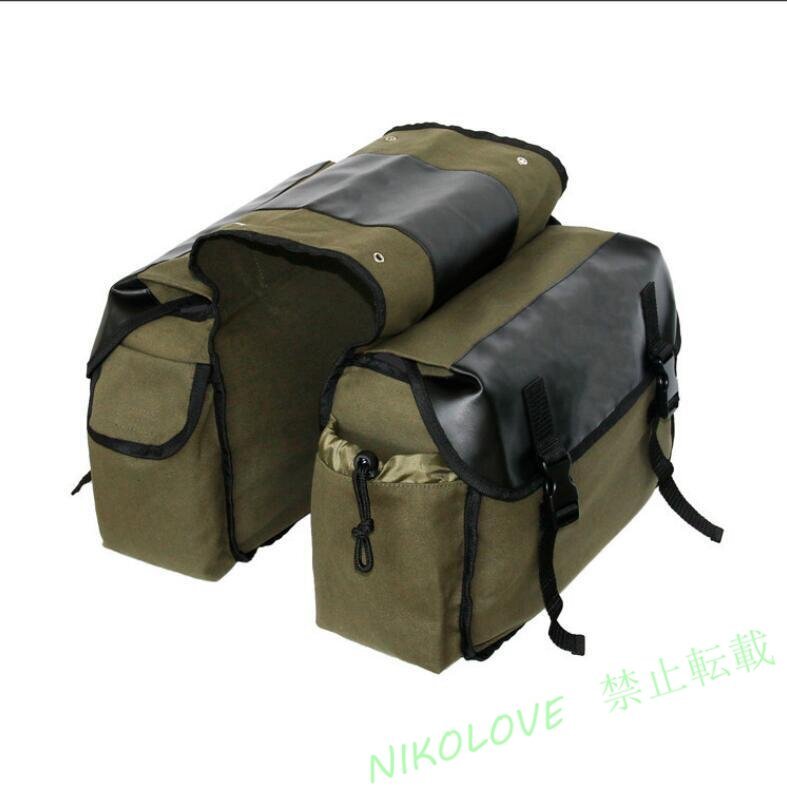 新品サドルバッグ ダブル バイクサイドバック バイク 汎用 バッグ 収納 大容量 キャンプ 旅行 アウトドア グリーン LD816拍卖