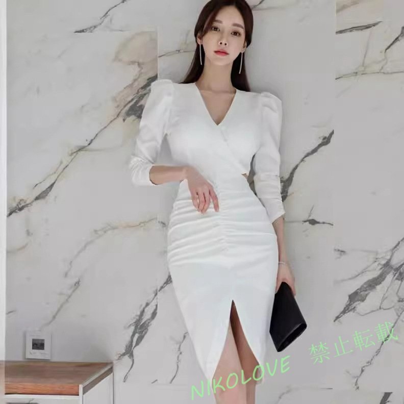 新品ワンピース ladies レディースきれいめ dress セクシー 披露宴 ホワイト LD121拍卖