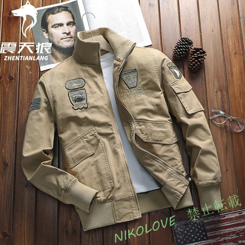 メンズミリタリージャケット フライトジャケット アウター 刺繍MA1ジャケットブルゾンジャンパー カーキ M~4XL LD500拍卖