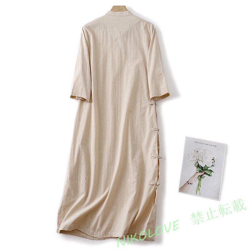 新品カジュアル オシャレ ゆったり大きいサイズ 体型カバー チャイナドレス ロングワンピース LE497拍卖