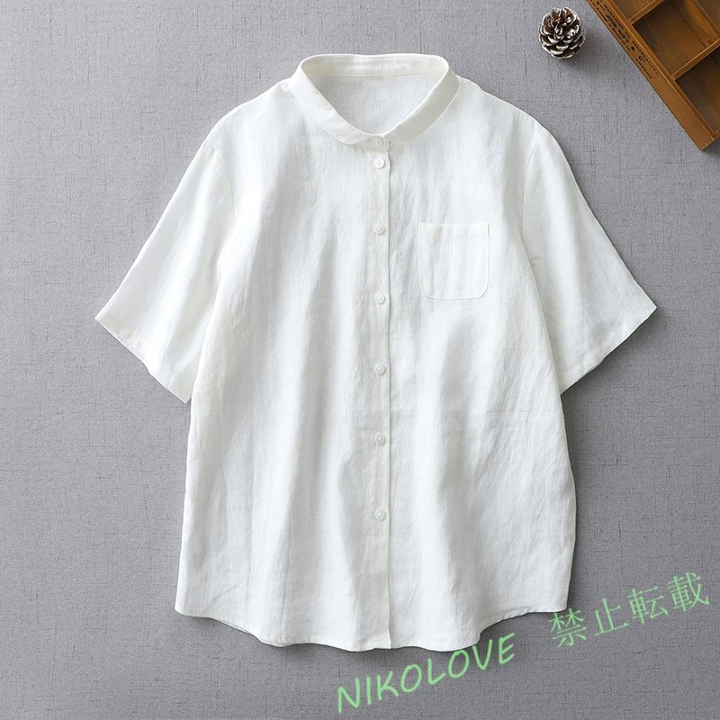 新品カジュアル ナチュラル 無地 綿麻ゆったり大きいサイズ シャツブラウス M~2XL LH442拍卖