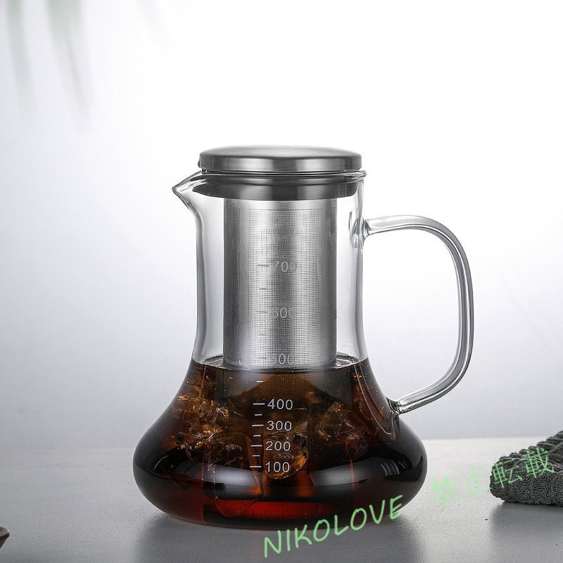 新品冷茶も楽しめる ガラスポット コーヒー 冷蔵庫 水出し 抽出 フィルター メモリ 軽量 使いやすい シンプル ドリンク 夏 紅茶 LC572拍卖