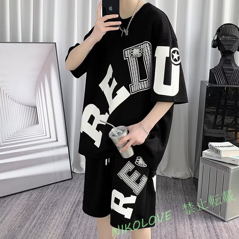 新品メンズ 上下セット セットアップ トップス+短パン 2点セット 大きいサイズ 半袖 夏 ゆったり カジュアル S-5XL LC394拍卖