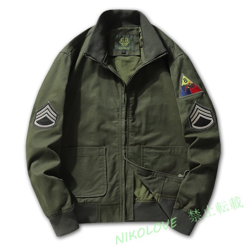 新品上着豪華刺繍 薄手 コットン ミリタリー フライトジャケット ブルゾン 軽量 M~4XL ミリタリーグリーン LC152拍卖