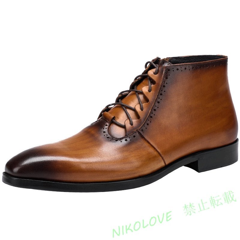新品超希少 ショートブーツ 本革 メンズブーツ マーティンブーツ 紳士靴 レザーシューズ 皮靴 ビジネス 革靴 ブラウン24~28cm LD916拍卖