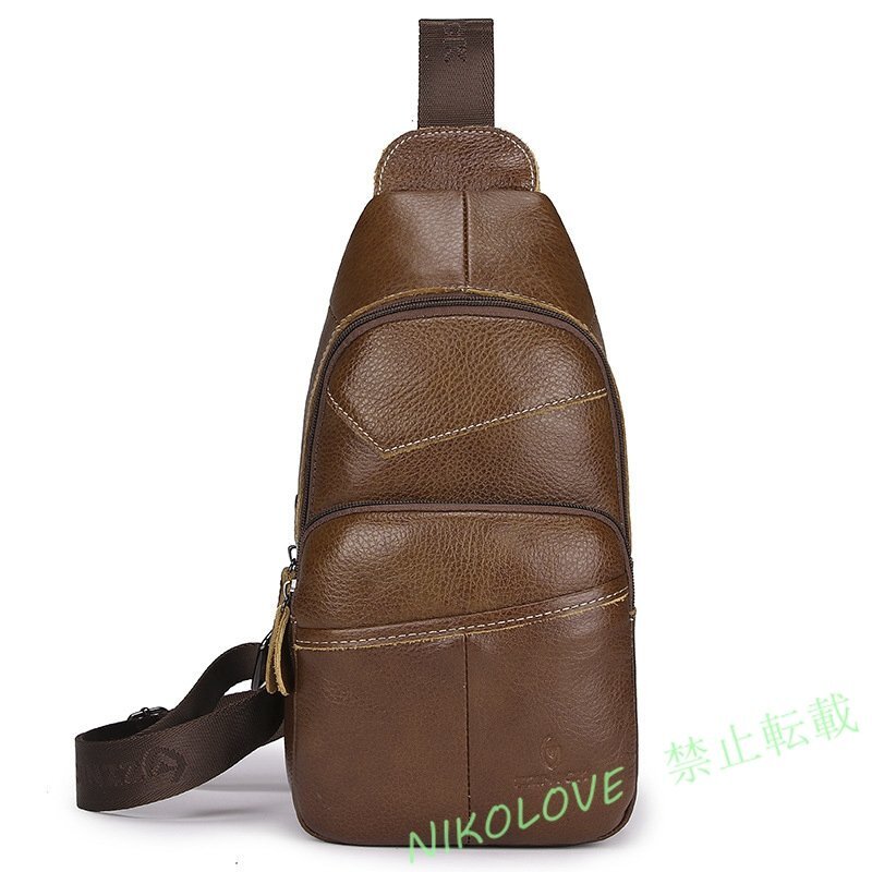 新品ボディバッグ メンズ 本革 レザー ショルダーバッグ バッグ メンズ 鞄 カバン ワンショルダー ブラウン LD900拍卖