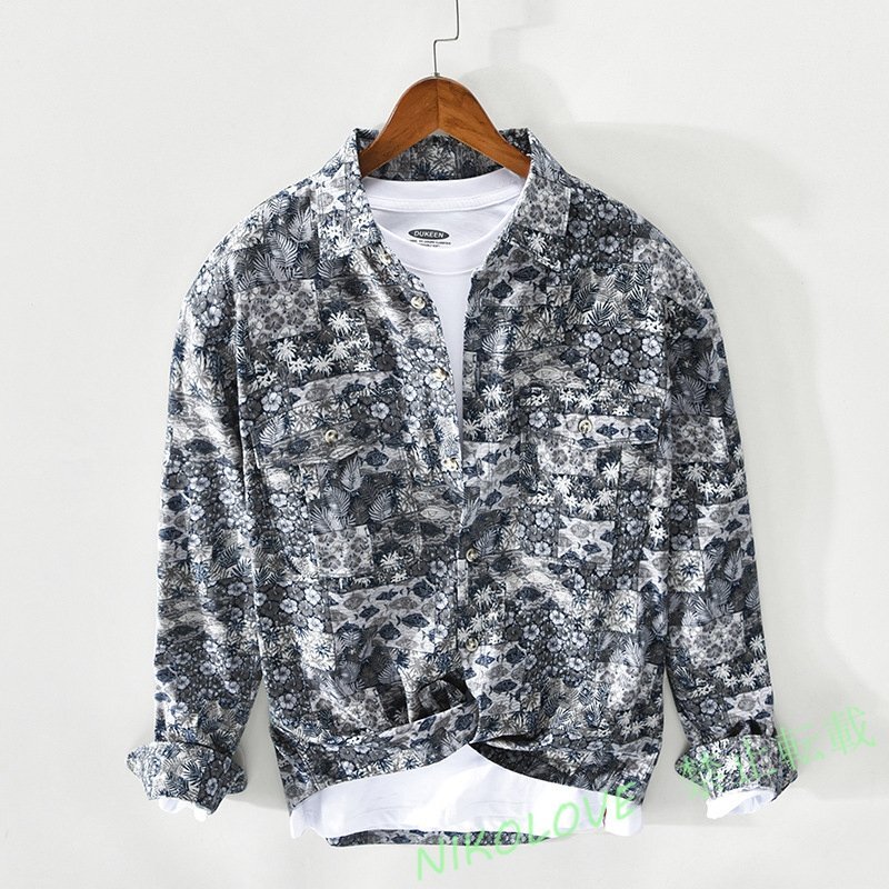 新品 人気 シャツ メンズ 長袖シャツ 花柄シャツ 春夏 トップス コットン 柔らか スウェット 総柄 超希少 おしゃれ サイズ選択可 LF713拍卖