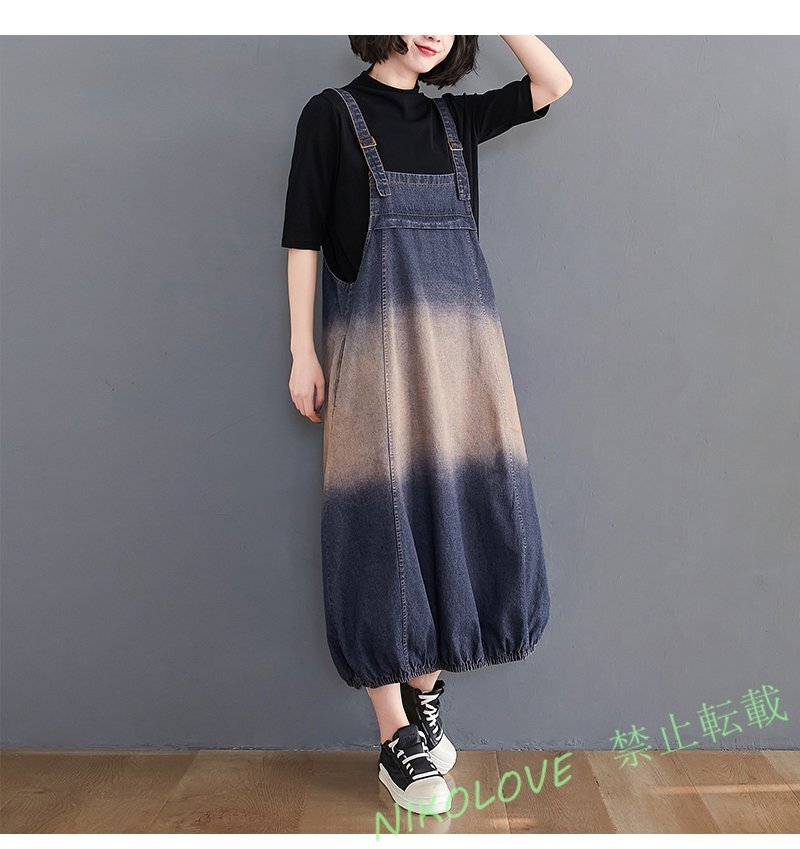新品カジュアル レディース 20304050代 可愛い配色 袖なしデニムロングワンピース M-2XL LE791拍卖