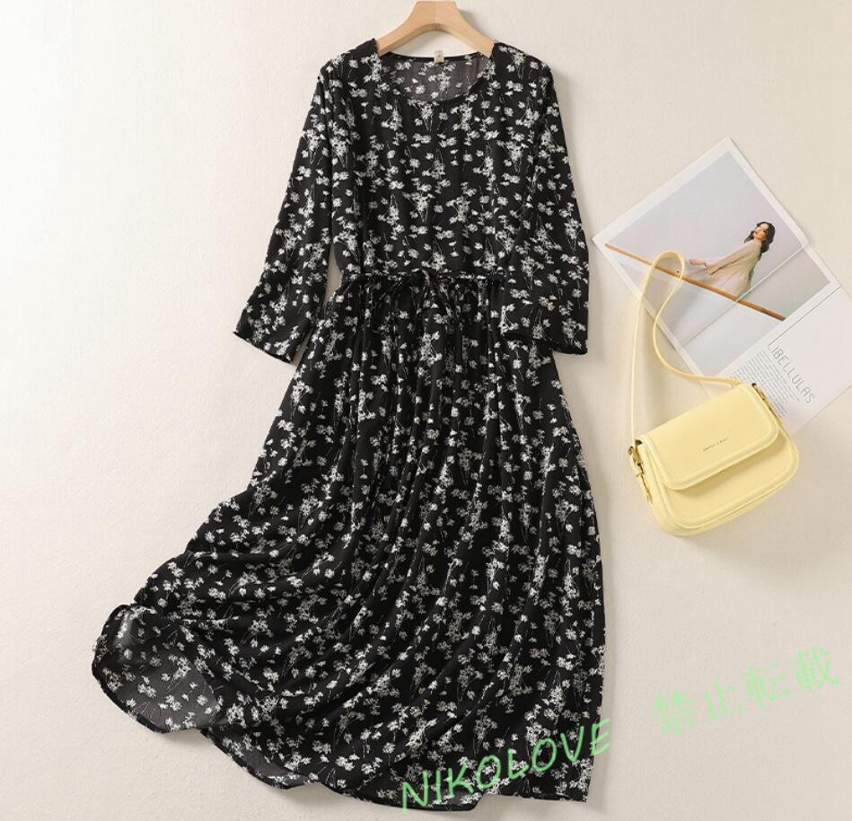 新品 夏 ロングワンピース カジュアル ゆったり 大きいサイズ 上品 大人 小花柄 着痩せ お呼ばれ 通勤 二次会 XL LG766拍卖