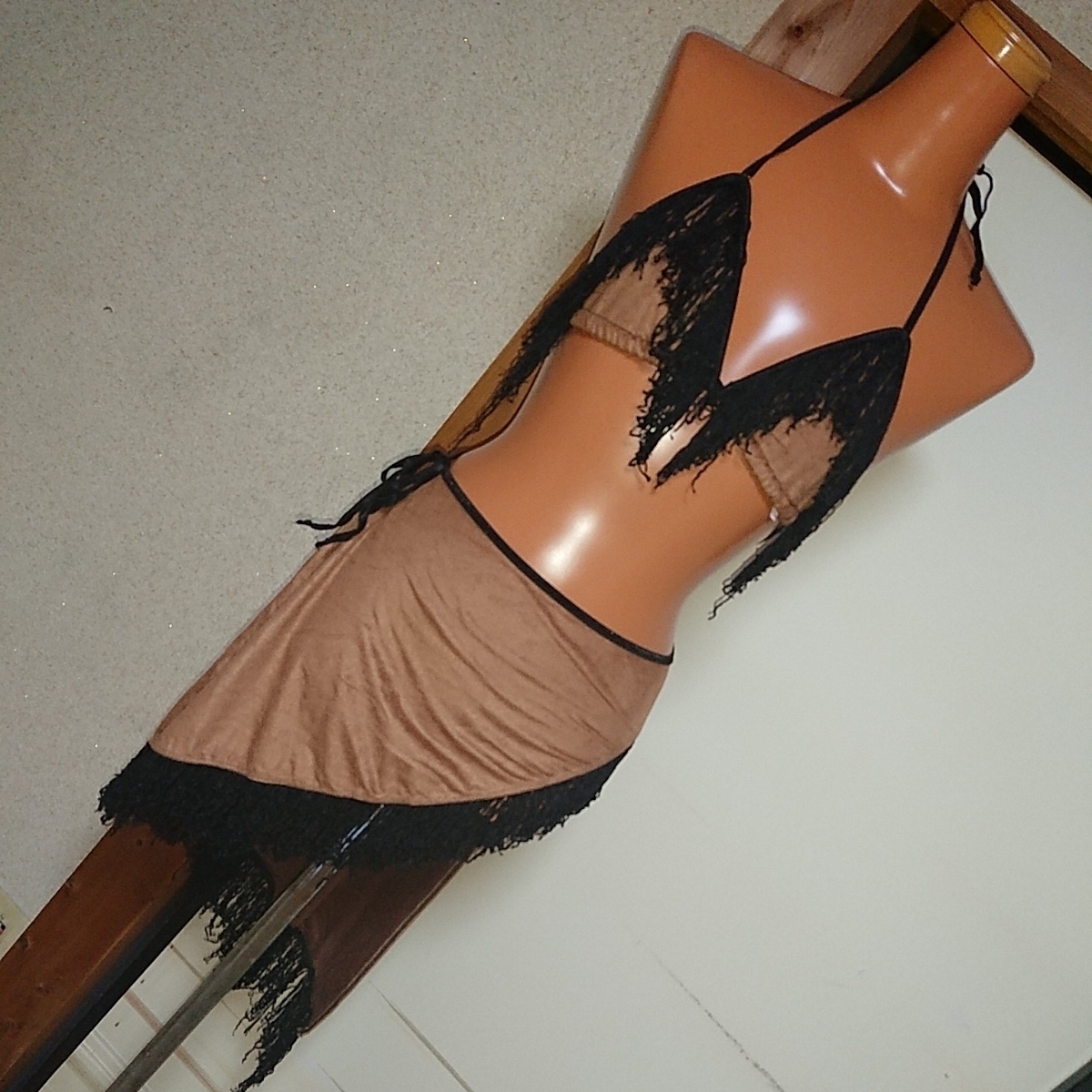 SLD Collection スエード×フリンジ ブラ&アシンメトリースカート ラテンダンス フラメンコ 黒×ヌード拍卖