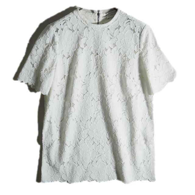 W5566f11 ▼LANVIN ランバン▼ ナイロンコットン フラワーレース ブラウス ホワイト 34 / 白 スカラップ プルオーバー 春夏拍卖
