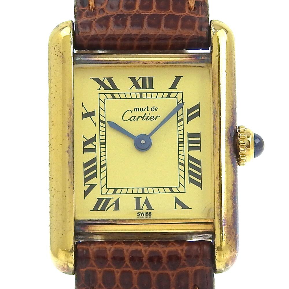 CARTIER カルティエ マストタンク ヴェルメイユ 5057991 腕時計 シルバー925×リザード ゴールド クオーツ レディース【I220823063】中古拍卖