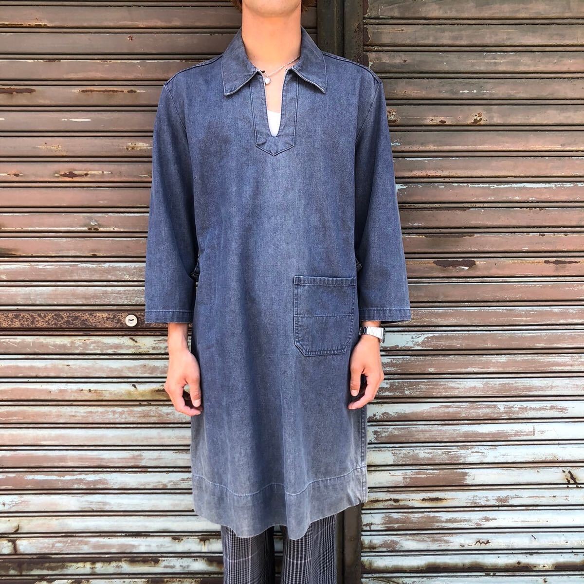 雰囲気抜群 French Work ヴィンテージ フレンチ ワーク インディゴ デニム フィッシャーマン スモック プルオーバー フェード グランパ拍卖