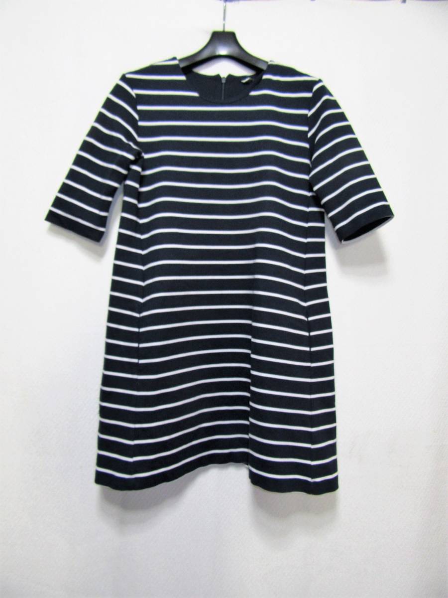 H&M BASIC ストライプワンピース紺系 ストレッチあり 1.2度使用 #620拍卖