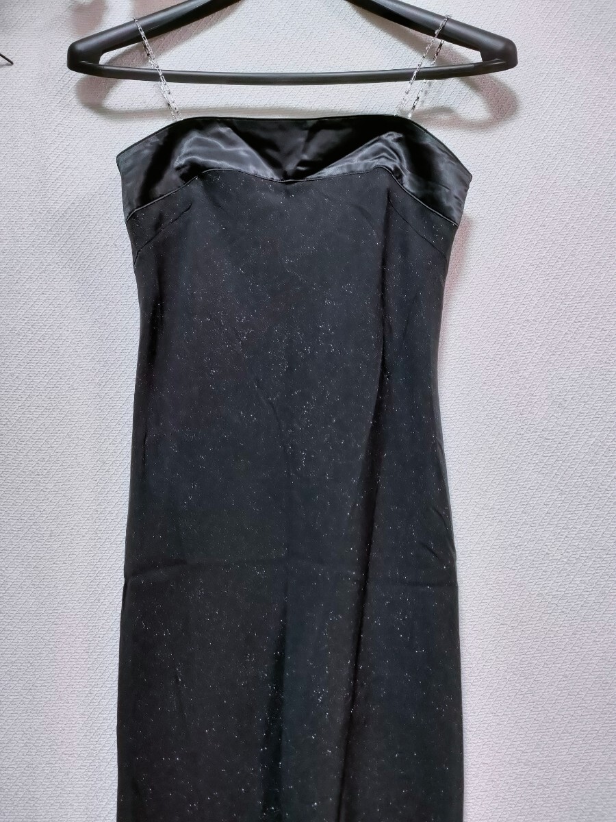 ラインストーンチェーン 肩紐 ワンピース フォーマル パーティー 結婚式 黒拍卖