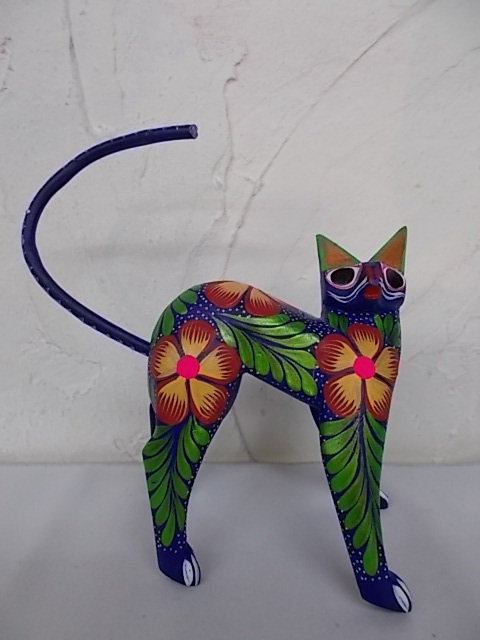 50%off~ アレブリヘ alebrije ねこ 猫 ウッド カービング 木彫り メキシコ オアハカ 青拍卖