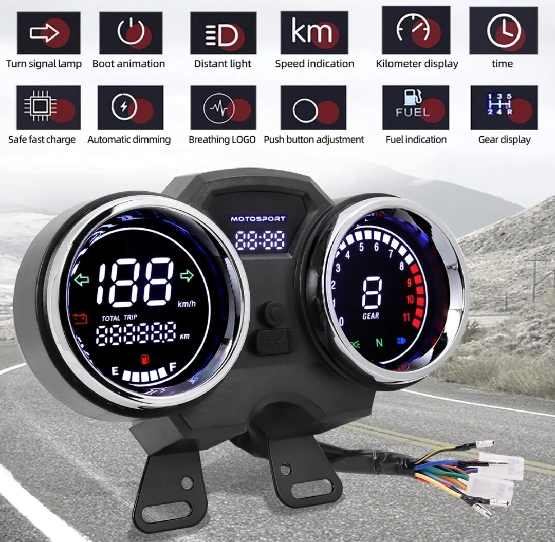 ②スズキ GN125 バイク デジタル タコメーター スピードメーター 速度計 純正互換品 アセンブリ拍卖