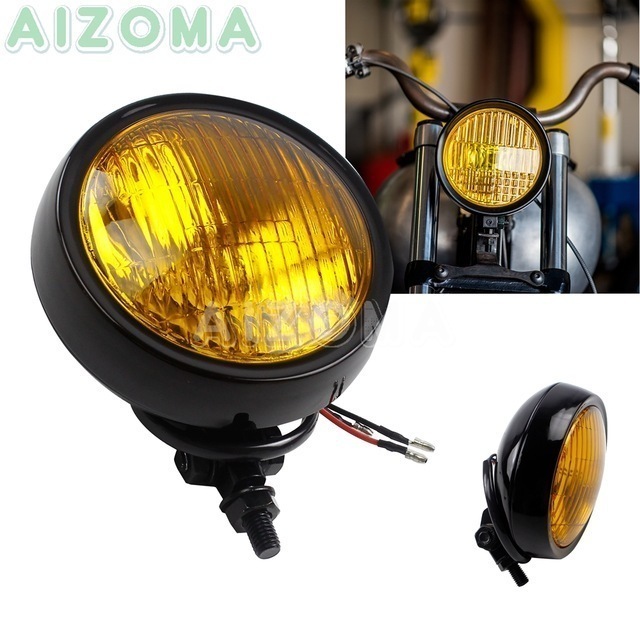 ②【送料無料】4.5 ヘッドライト イエローグラス ビンテージ チョッパー ボバー ハーレー ルーカス パン ナックル ショベル アメリカン 拍卖