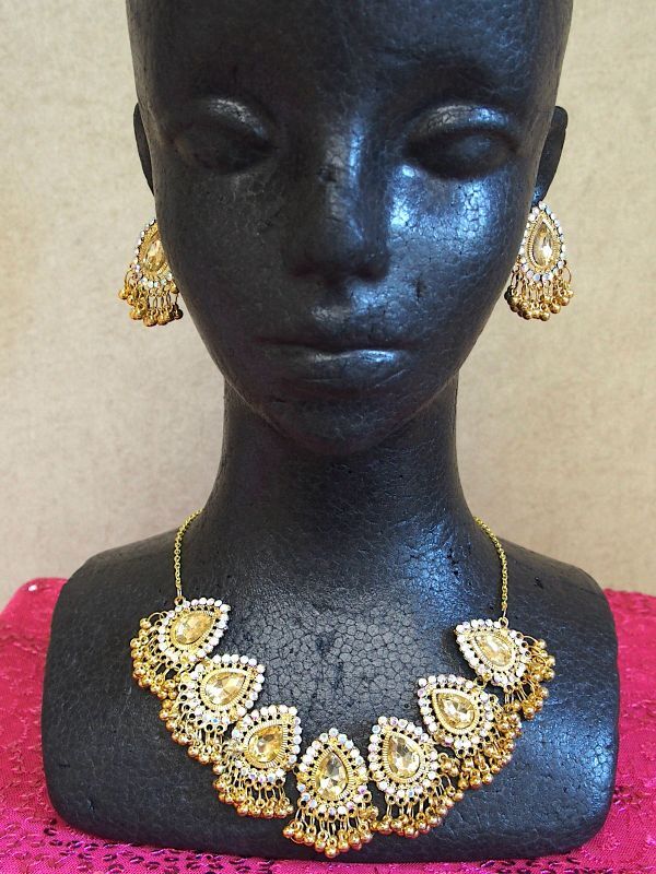 新品 雫 カットストーンピアス ネックレス ゴールド☆エスニック☆パーティー拍卖