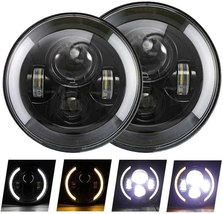ヘッドライト 2個 車用 7インチ LED ヘッドライト Hi/Low H4 ハロー アングル アイズ ラダ 4x4 アーバン、ニヴァ。 ヘッドライトアセンブリ拍卖
