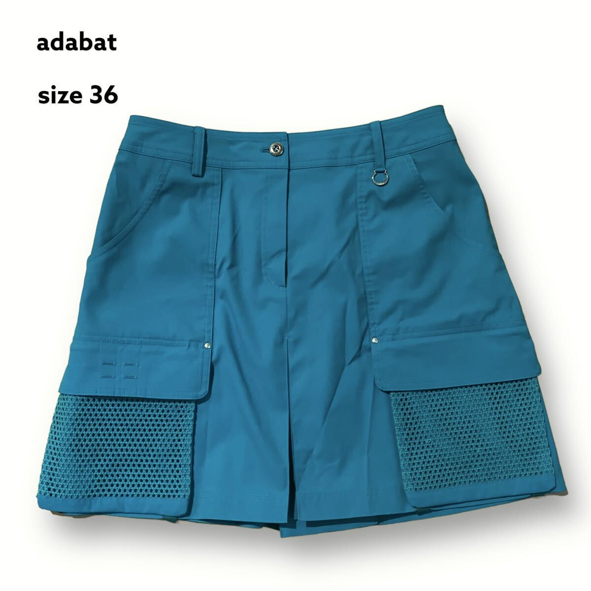 極美品 adabat アダバット ストレッチ スカート 刺繍 GOLF ゴルフ レディース ウェア 水色 ブルー サイズ 36拍卖