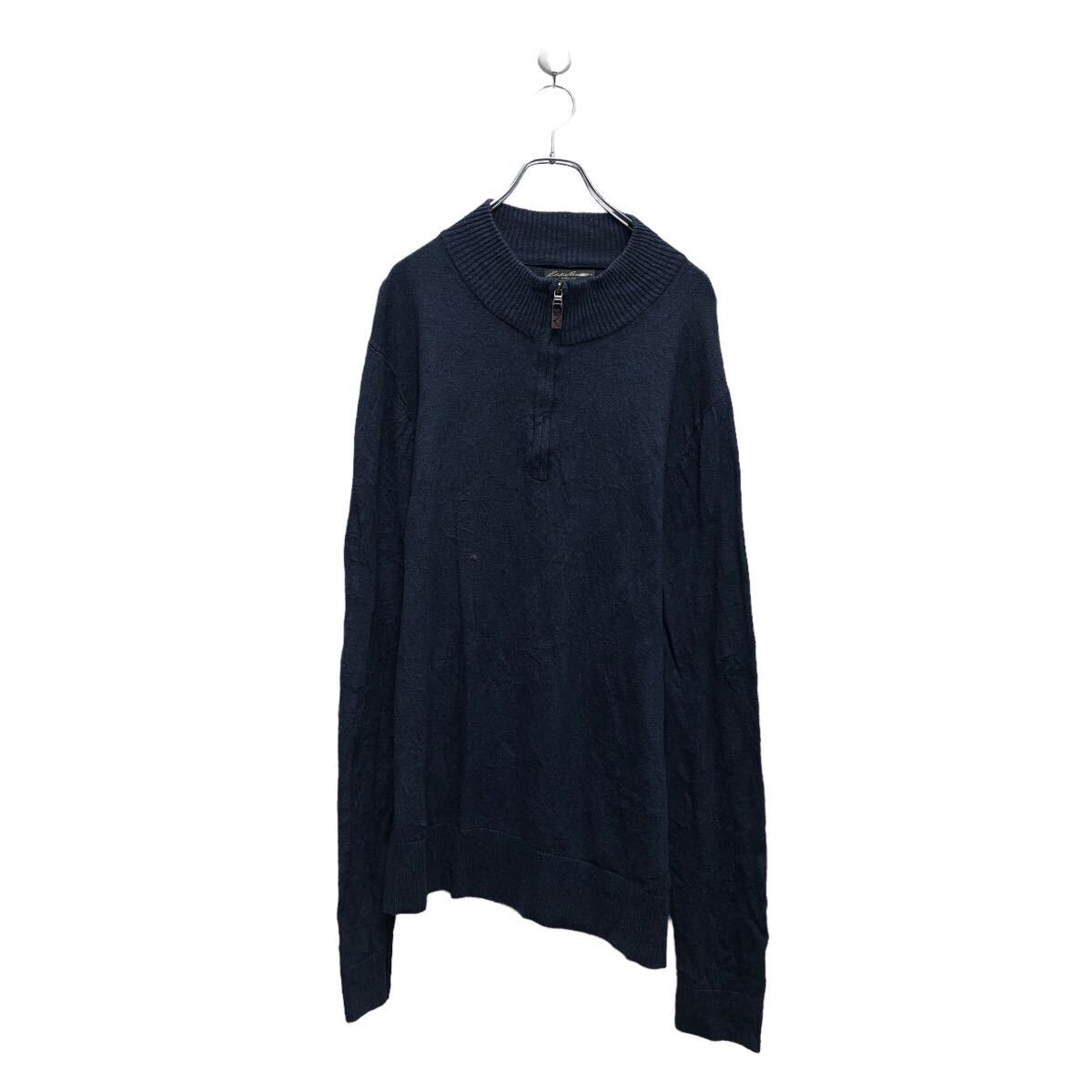 Edie Bauer コットン ニット セーター エディーバウアー L ネイビー ハーフネック ビッグサイズ 古着卸 アメリカ仕入 a605-8589拍卖